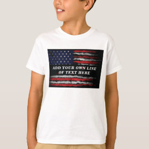Voeg je eigen tekst toe aan de grijze Amerikaanse  T-shirt