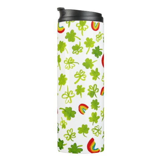 Voeg je eigen tekst toe! Shamrocks & Rainbows-Wate Thermosbeker (Geroteerd rechts)