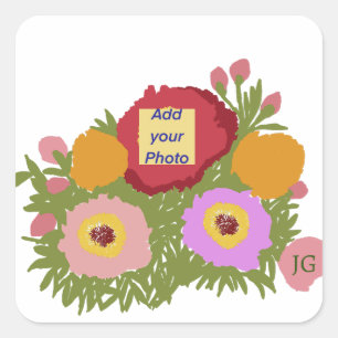 Voeg je foto Bloemenmotief met Initiaal toe Vierkante Sticker