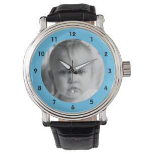Voeg je fotomemento toe aan papa blauw horloge