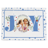 Voeg je foto's blauwe JOY en polka stippen Groot Cadeauzakje (Voorkant)