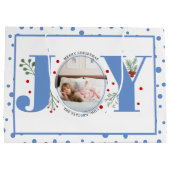 Voeg je foto's blauwe JOY en polka stippen Groot Cadeauzakje (Achterkant)