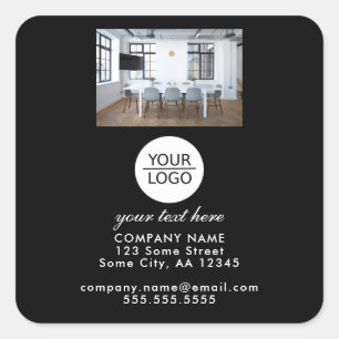 Voeg je Logo aangepaste tekst zwarte promotiefoto  Vierkante Sticker