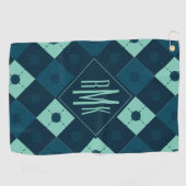 Voeg je Monogram toe | Blauw en Mint Argyle Patroo Golfhanddoek (Horizontaal)