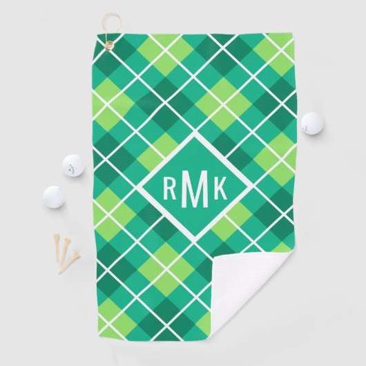 Voeg je Monogram toe | Green Argyle Pattern Golfhanddoek (Insitu)