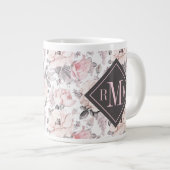 Voeg je Monogram toe | Klassiek roze en grijs patr Extra Grote Beker (Voorkant rechts)