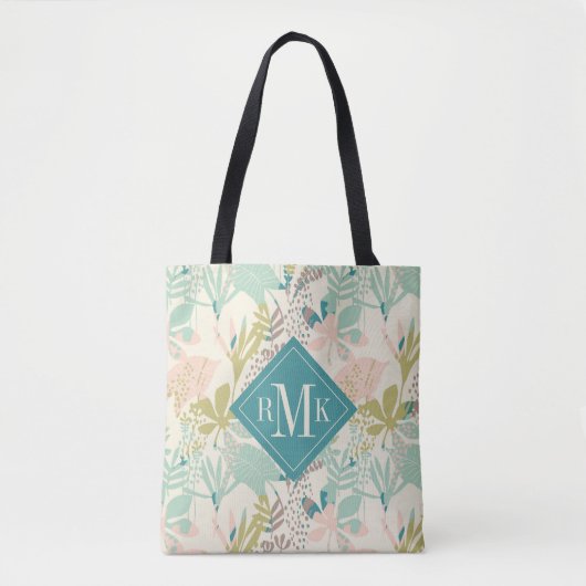 Voeg je Monogram toe | Modern Floral Pattern Draagtas (Voorkant)
