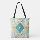 Voeg je Monogram toe | Modern Floral Pattern Draagtas (Achterkant)