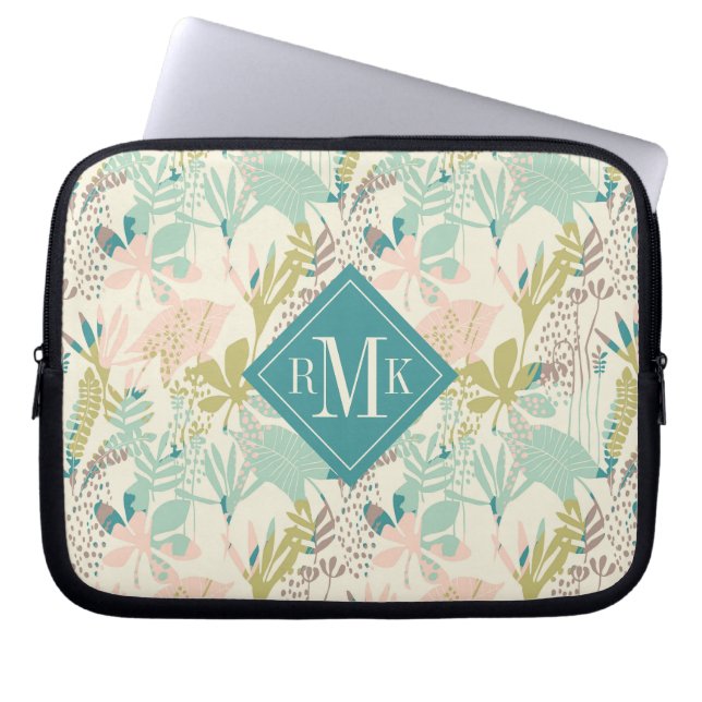 Voeg je Monogram toe | Modern Floral Pattern Laptop Sleeve (Voorkant)