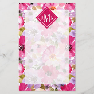 Voeg je Monogram toe   Waterverf Floral Briefpapier