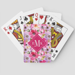 Voeg je Monogram toe Waterverf Floral Pokerkaarten