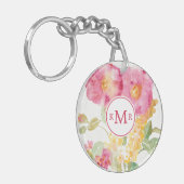 Voeg je Monogram toe | White Daisy on Blue Sleutelhanger (Voorkant Links)