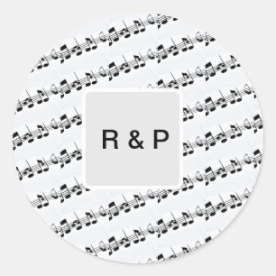 Voeg je naam paar muzieknoten beats patroon bl ronde sticker