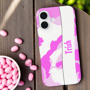 Voeg je naam Roze Witte Camouflagepatroon toe iPhone 16 Hoesje