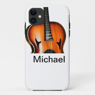 Voeg je naam tekst bruine viool muziek liefhebber iPhone 11 hoesje