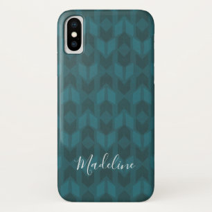 Voeg je naam toe Donker Teal Patroon iPhone X Hoesje