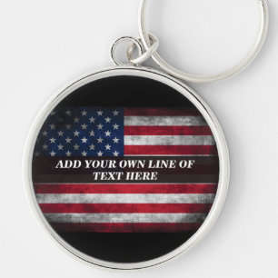 Voeg je tekst toe op de Amerikaanse vlag Sleutelhanger