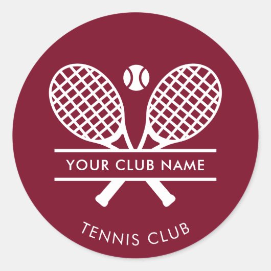 Voeg je tennis club naam elke kleur Bourgondië Ronde Sticker (Voorkant)
