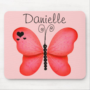 Voeg Jouw naam Blush Red Butterfly Muismat toe