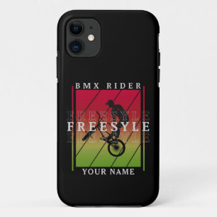 Voeg Jouw naam BMX Freestyle Rider toe aan Red Gre iPhone 11 Hoesje