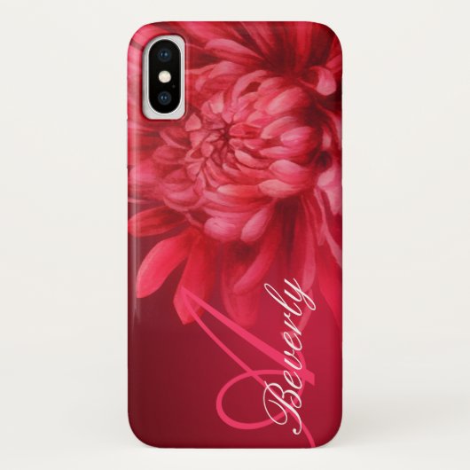 Voeg jouw naam chrysanthemum rode tint iphone case (Achterkant)