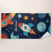 Voeg Jouw naam Cool Rocket Space en Planets toe Strandlaken (Voorkant)