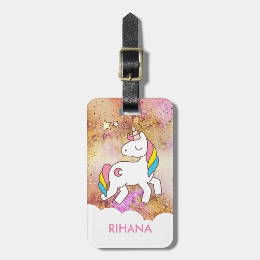 Voeg Jouw naam Cute Magical Unicorn Personalized t Bagagelabel (Voorkant verticaal)