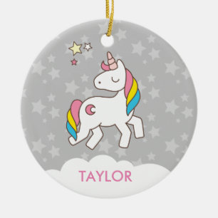 Voeg Jouw naam Cute Magical Unicorn Personalized t Keramisch Ornament