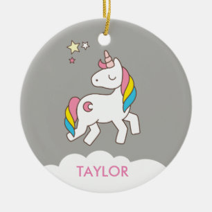 Voeg Jouw naam Cute Magical Unicorn Personalized t Keramisch Ornament