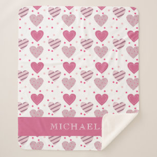 Voeg jouw naam Cute Pink Hearts Pattern Baby Girl  Sherpa Deken