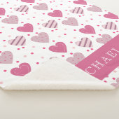 Voeg jouw naam Cute Pink Hearts Pattern Baby Girl Sherpa Deken (3/4)