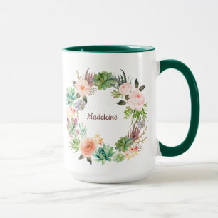Voeg JOUW NAAM Floral Succulent Wreator toe Mok