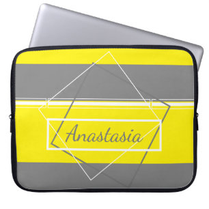 Voeg Jouw naam gele lijnen computer laptop sleeve