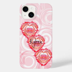 Voeg Jouw naam Girly Pink Swirls Tattered Heart to Case-Mate iPhone 14 Hoesje