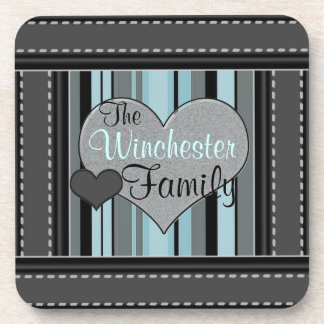 Voeg Jouw naam Hearts en Blauwe Stripes Onderzette Bier Onderzetter