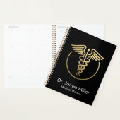 Voeg Jouw naam Medical Caduceus Symbol Zwart Goud Planner (Display)