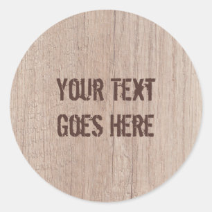 Voeg Jouw tekst Brown Wood Board toe Kijk Sjabloon Ronde Sticker