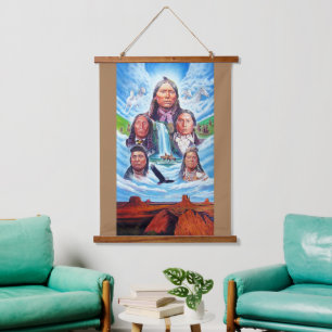 Voeg Jouw tekst Famous Native Americans schilderij Hangend Wandkleed