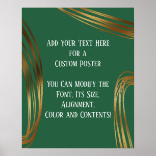 Voeg Jouw tekst-gekramde gouden Ovalen Leaf Green Poster