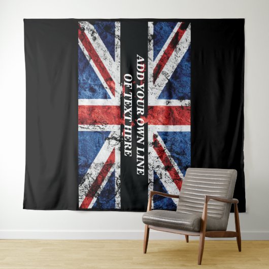 Voeg jouw tekst op het Engelse vlag Sierkussen toe Wandkleed (In Situ (horizontaal))