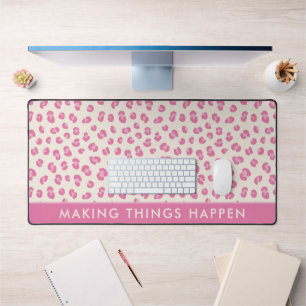 Voeg Jouw tekst Pink Leopard Pattern Desk Mat toe