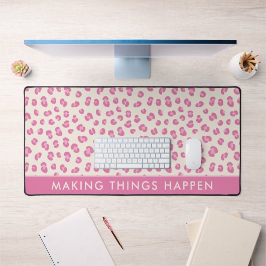 Voeg Jouw tekst Pink Leopard Pattern Desk Mat toe (Kantoor 1)