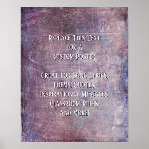 Voeg Jouw tekst Quote Grunge Textured Paars Blue t Poster