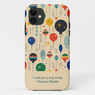 Voeg jouw tekst Schattigee ornamenten in retro loo iPhone 11 Hoesje