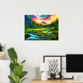 Voeg Jouw tekst toe, Fantasy Mountain Stream bij S Poster (Thuiskantoor)