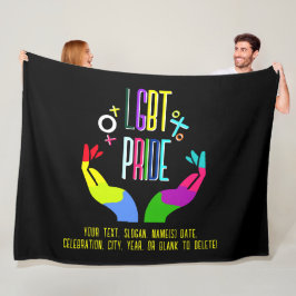 Voeg Jouw tekst toe, LGBT Pride Rainbow Love Hands Fleece Deken
