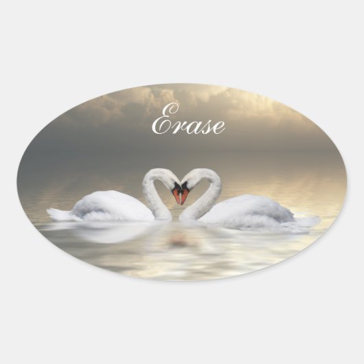 Voeg jouw tekst zwanen toe ovale sticker (Voorkant)