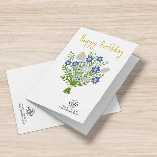 Voeg Logo Blue White Folk Flowers Business Birthda Kaart