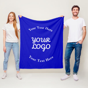 Voeg Logo Editable Royal Blue & White Text toe Fleece Deken