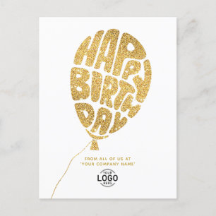 Voeg Logo Gold Glitter Ballon Business Birthday to Feestdagenkaart